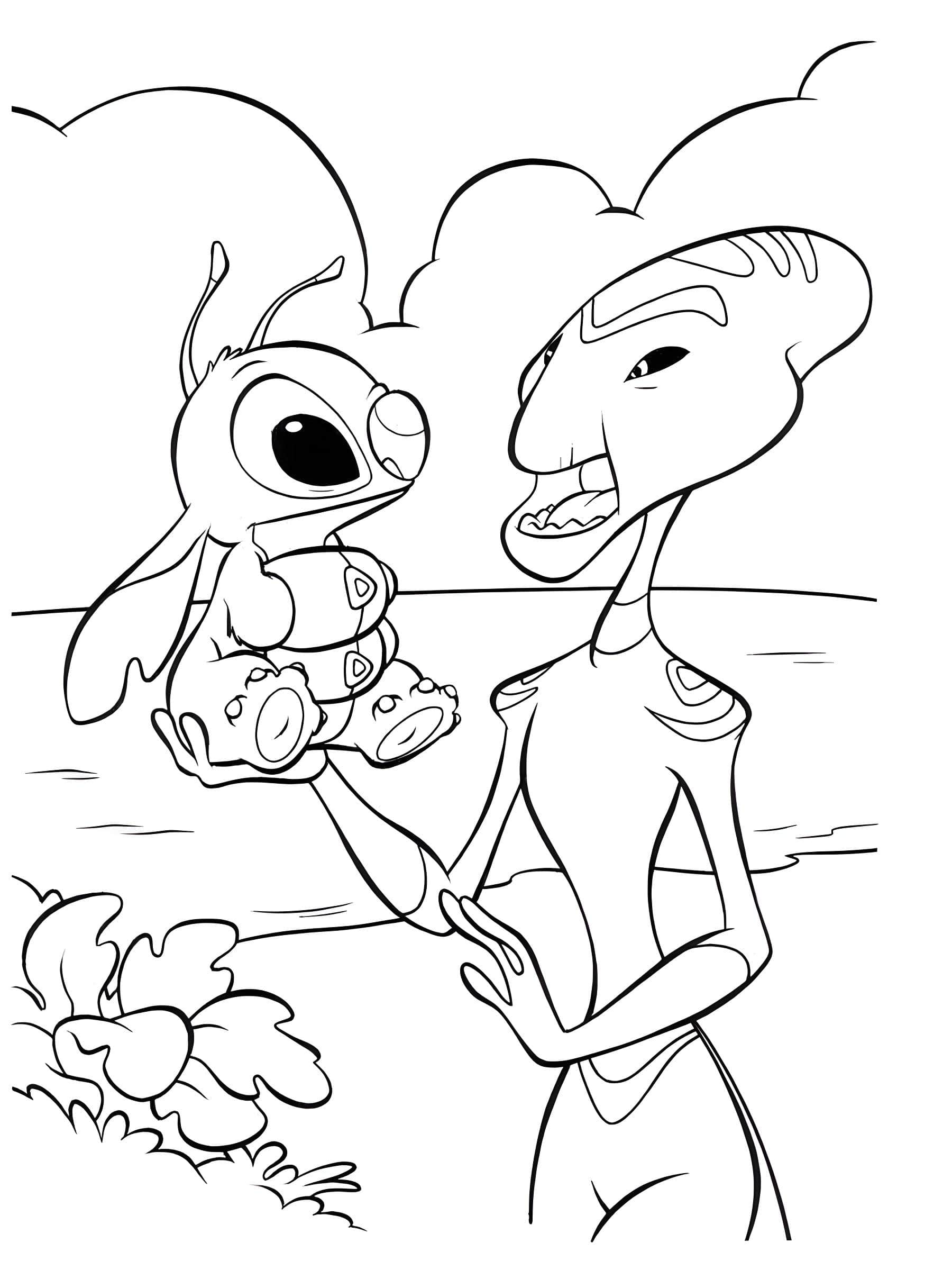 Fargeleggingsbilde: Fargeleggingsbilde Angel fra Lilo og Stitch og romvesen