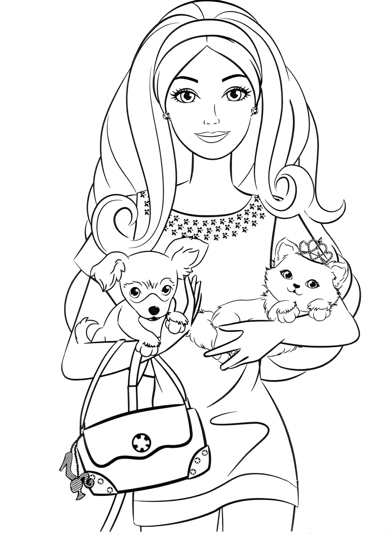 Fargeleggingsbilde: Fargeleggingsbilde Barbie med søt hund