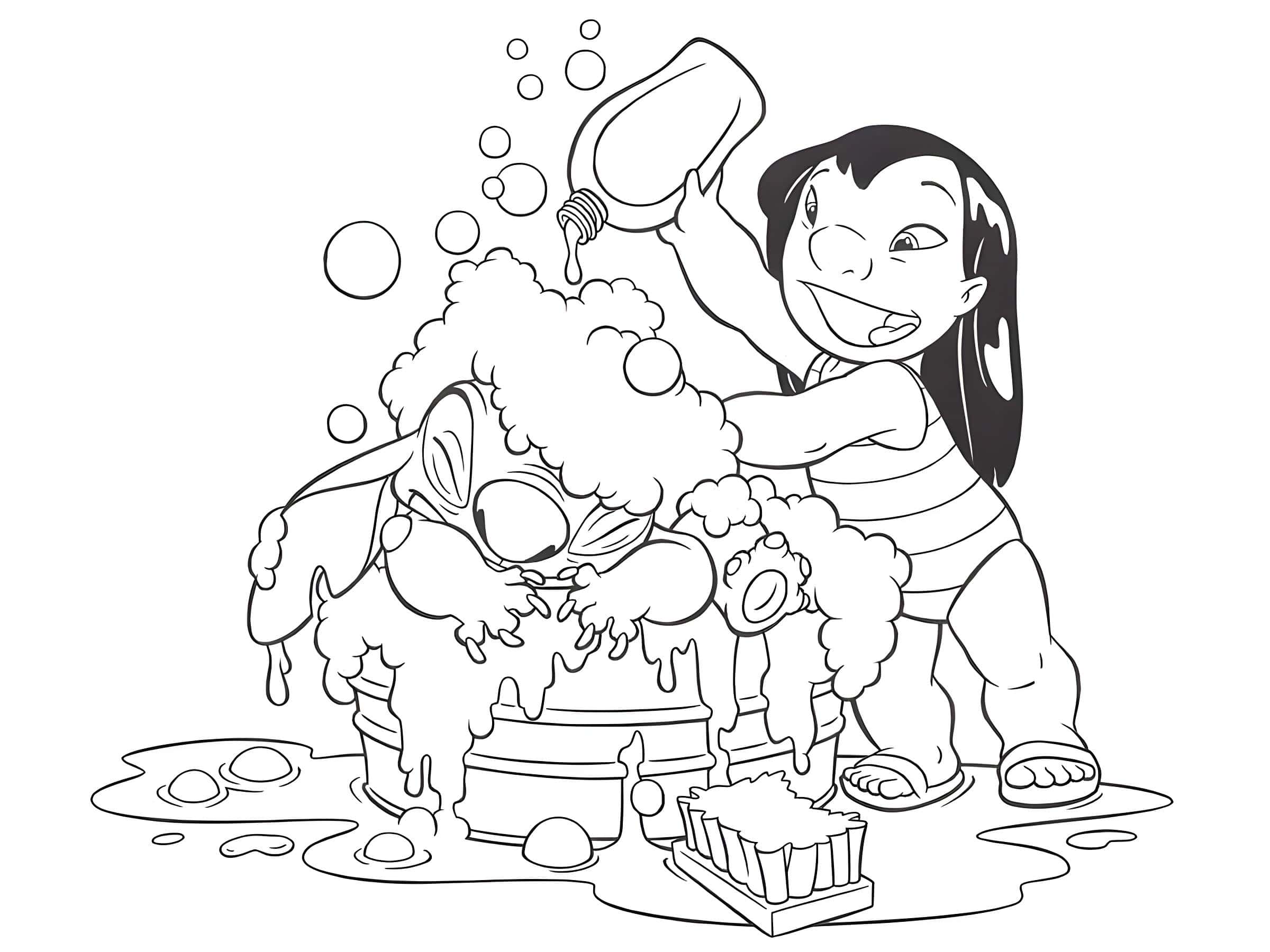 Fargeleggingsbilde: Fargeleggingsbilde Lilo bader Stitch