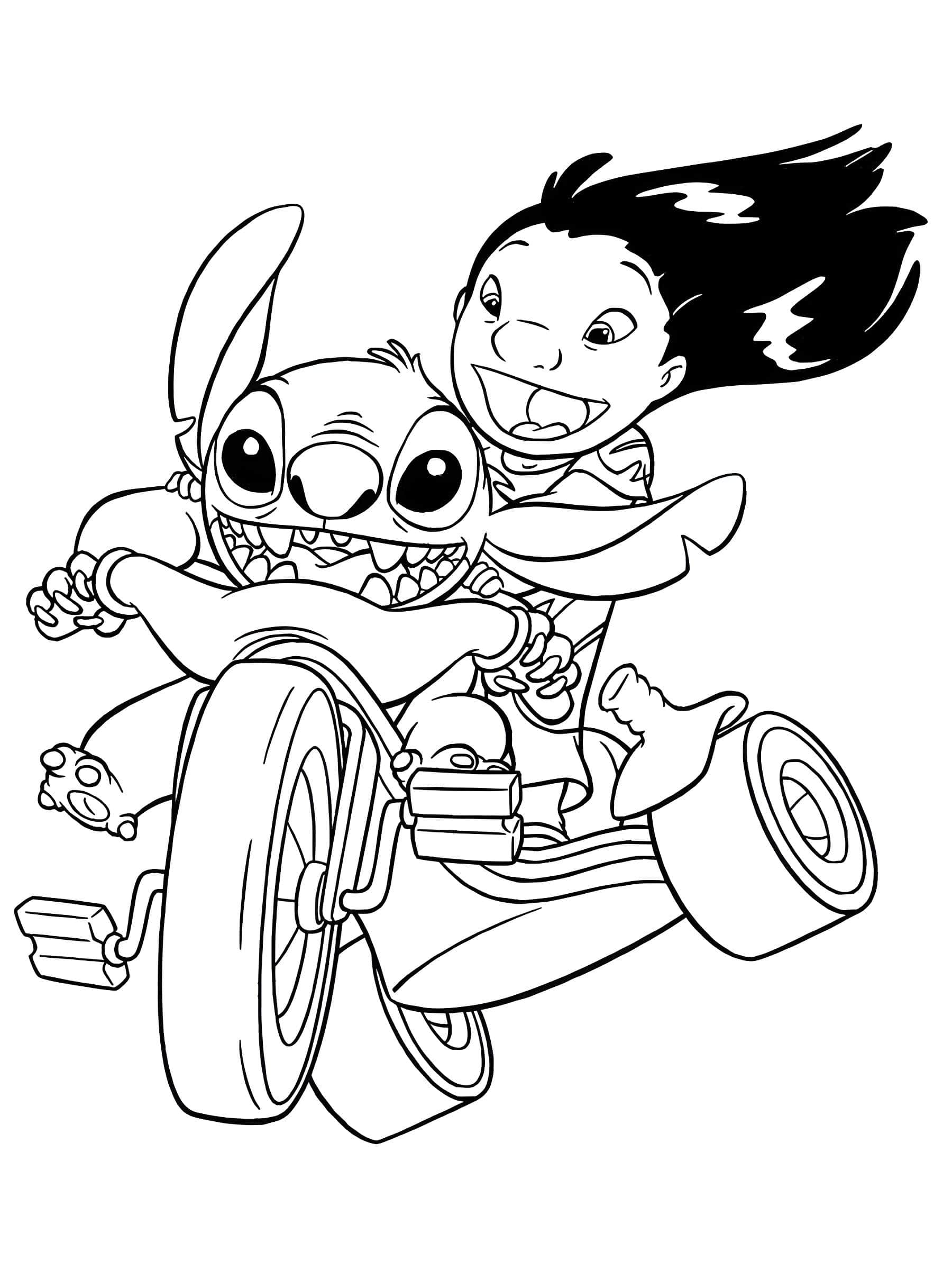 Fargeleggingsbilde: Fargeleggingsbilde Lilo og Stitch på sykkel