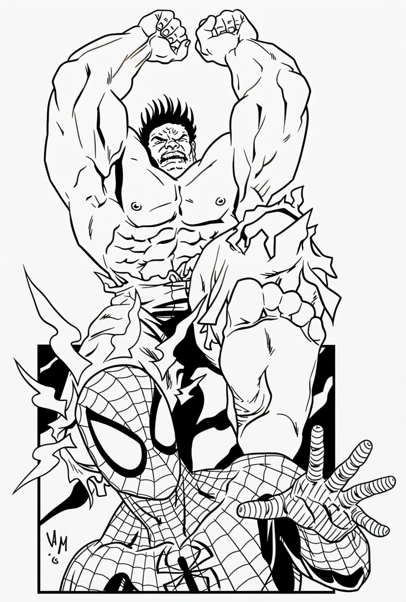 Fargeleggingsbilde Spiderman og Hulk