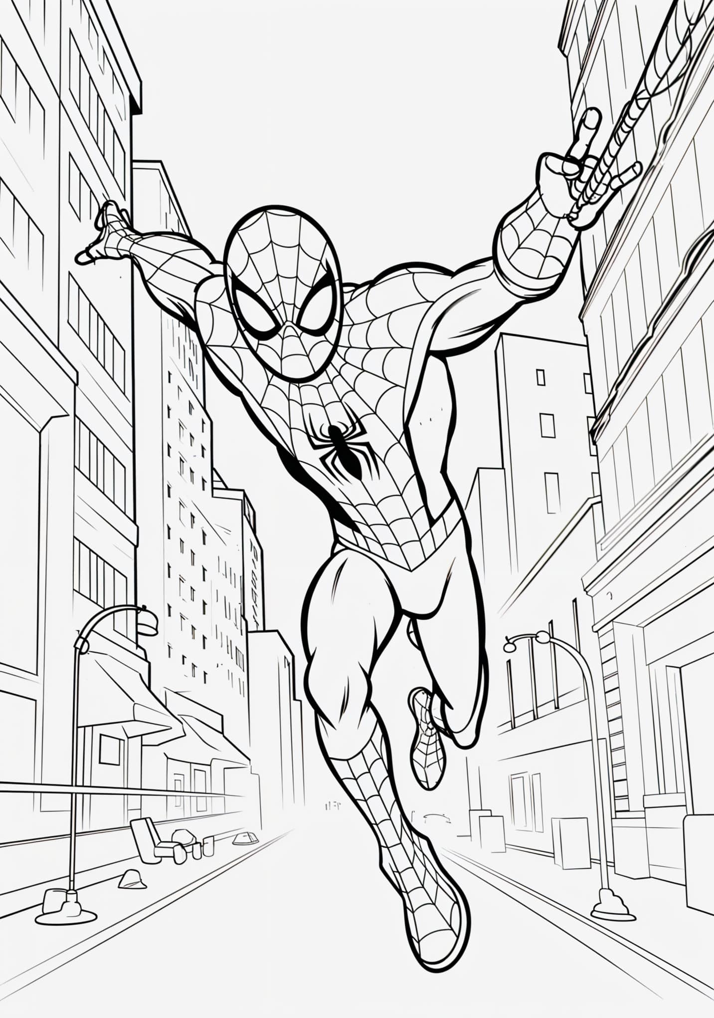 Fargeleggingsbilde: Fargeleggingsbilde Spiderman på gaten